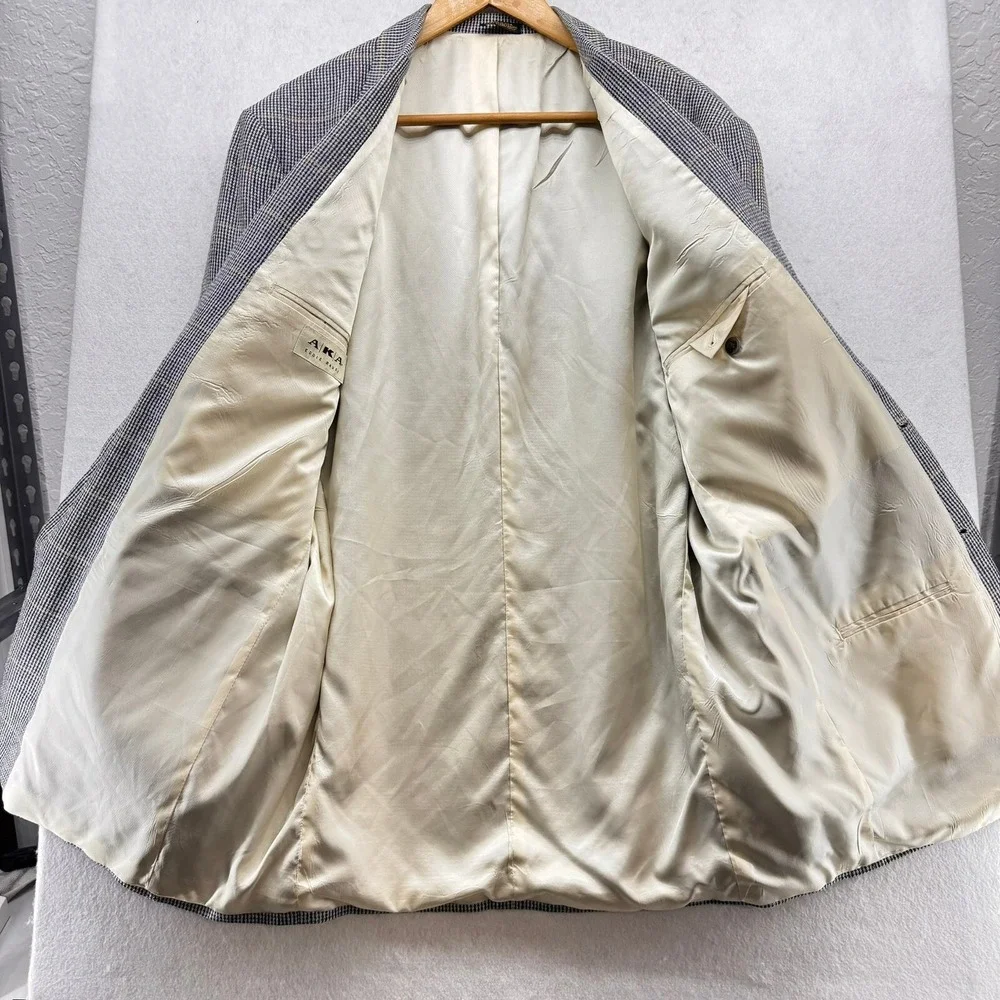 AKA Eddie Bauer Blazer Silk Linen‎ Sport Coat Herringbone Jacket 44L Classic